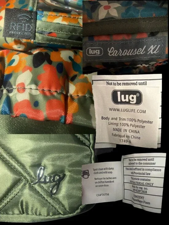 LUG Carousel XL Crossbody Bag Olive Green Patterned Travel Organizer Card RFID - Picture 8 of 9